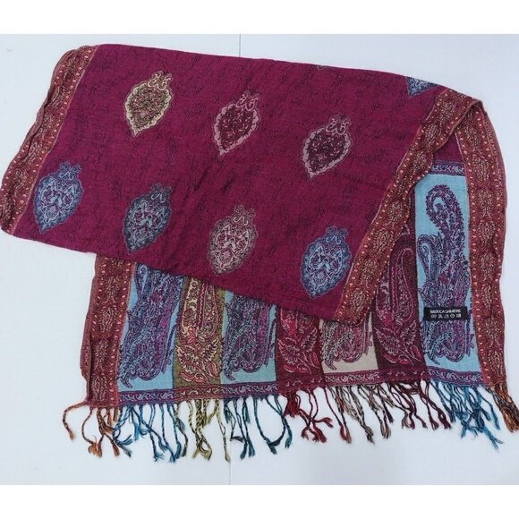 Source Unknown Accessories - Womens 100% Cashmere Pashmina Wrap Multi Colored Paisley Fringe Afghanistan